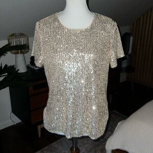 Banana Republic Gold Sequin Short Sleeve Shirt